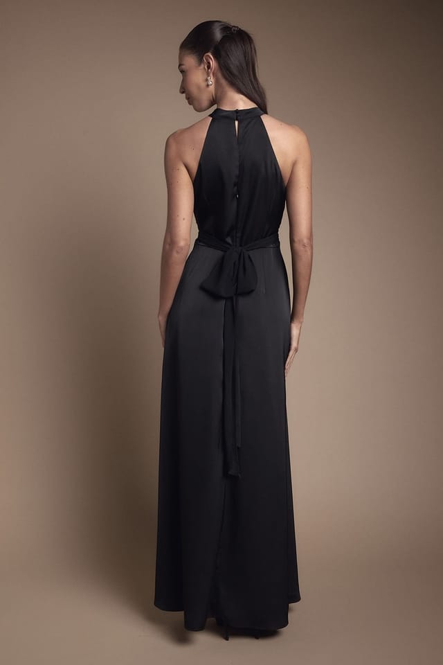 Coast Coast Women's Wrap Waist Detail Satin Halter Neck Bridesmaid Dress in Black - 3