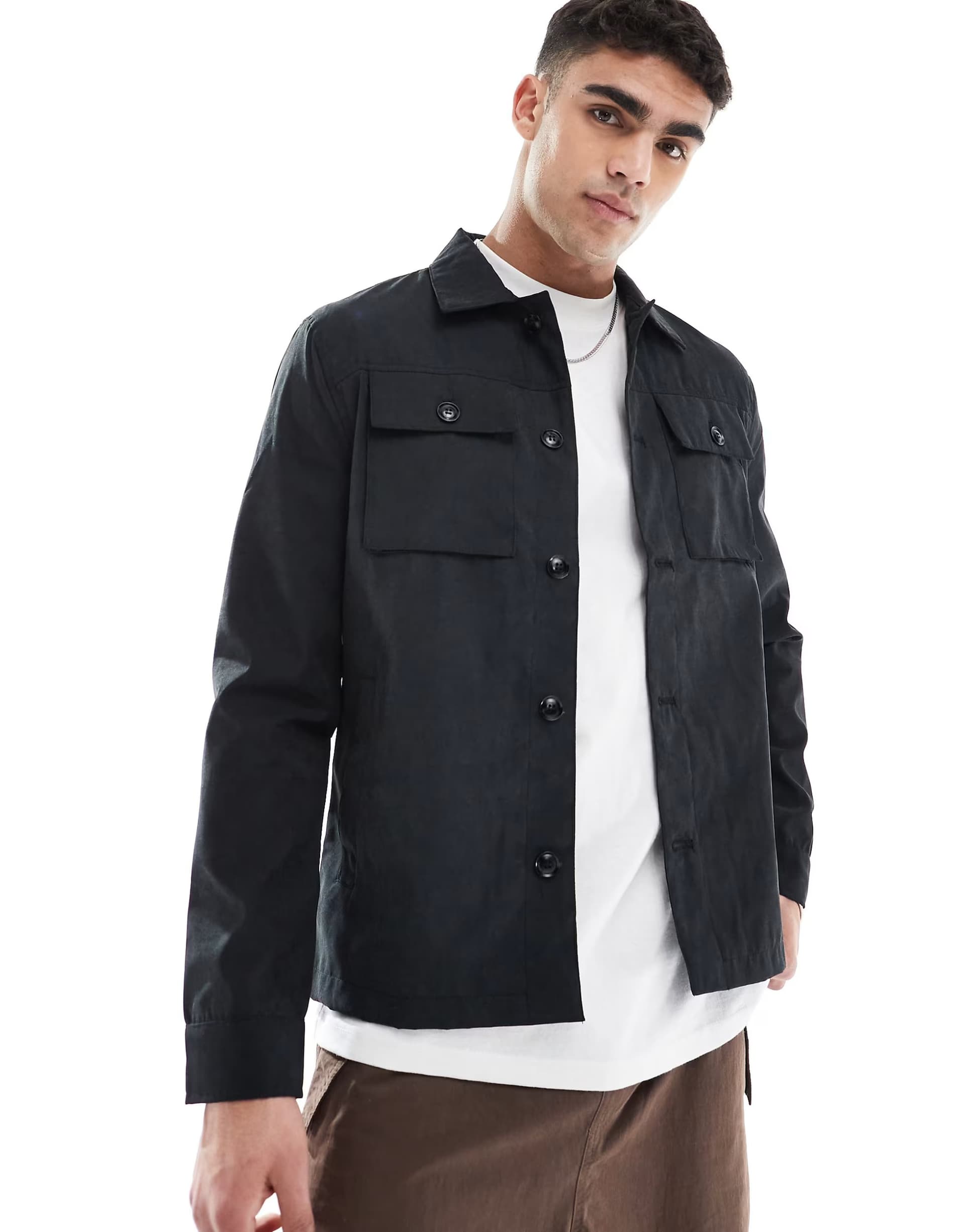 ASOS Brave Soul Button through shacket in black