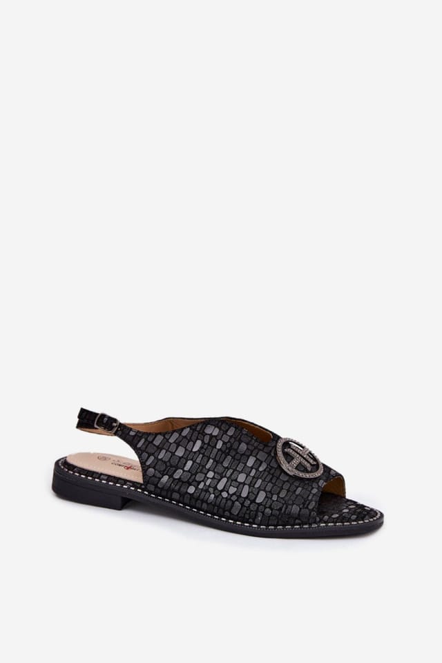 Love Lace Love Lace Women's Natural Suede Flat Buckle Sandals with Cushioned Insole in Black - 2