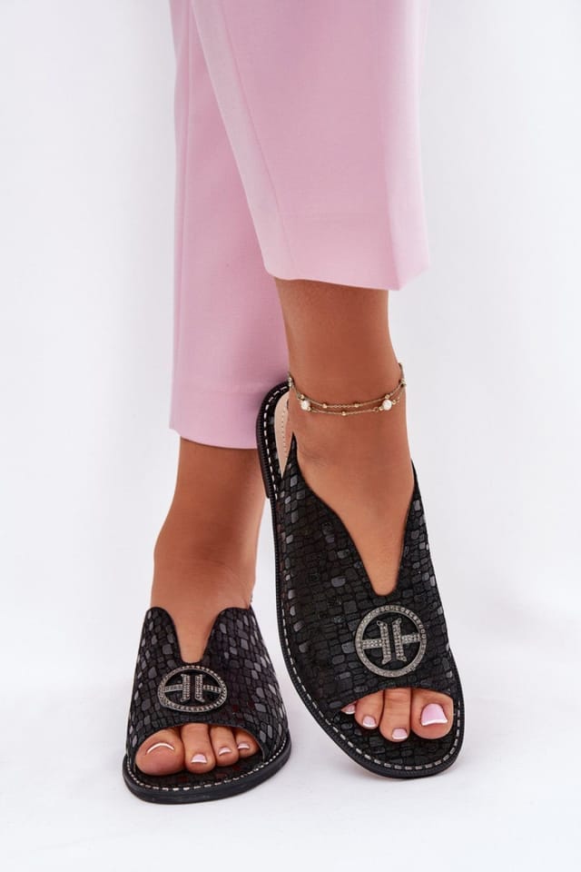 Love Lace Love Lace Women's Natural Suede Flat Buckle Sandals with Cushioned Insole in Black - 3