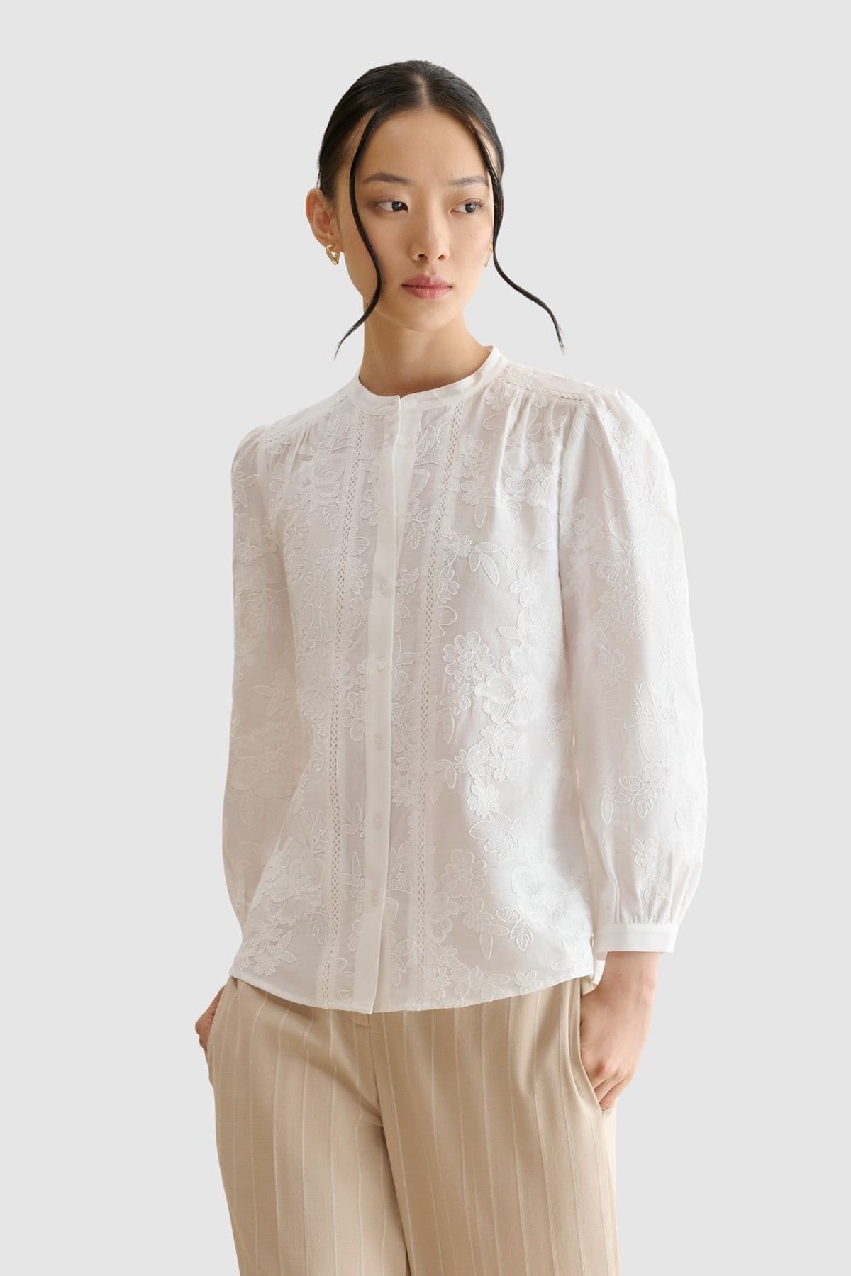 Hobbs London Off-White Embroidered Blouse