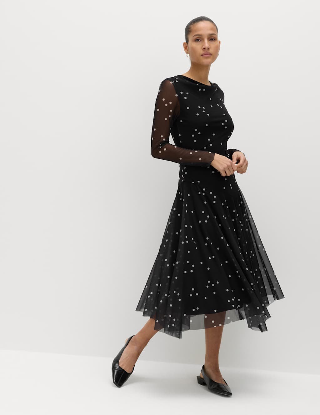 Marks & Spencer M&S Printed Cowl Neck Midaxi Skater Dress Black Mix - 2