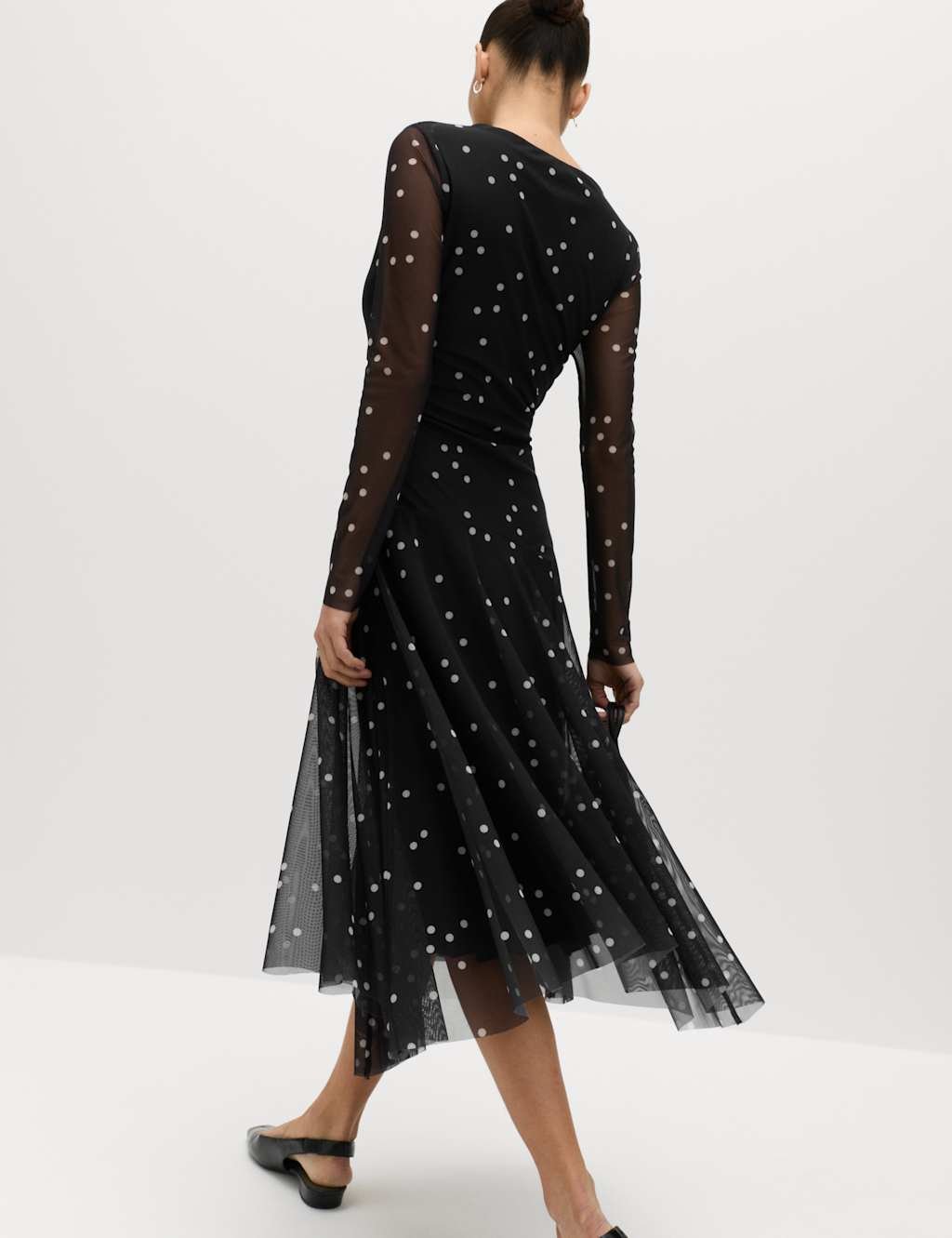 Marks & Spencer M&S Printed Cowl Neck Midaxi Skater Dress Black Mix - 3