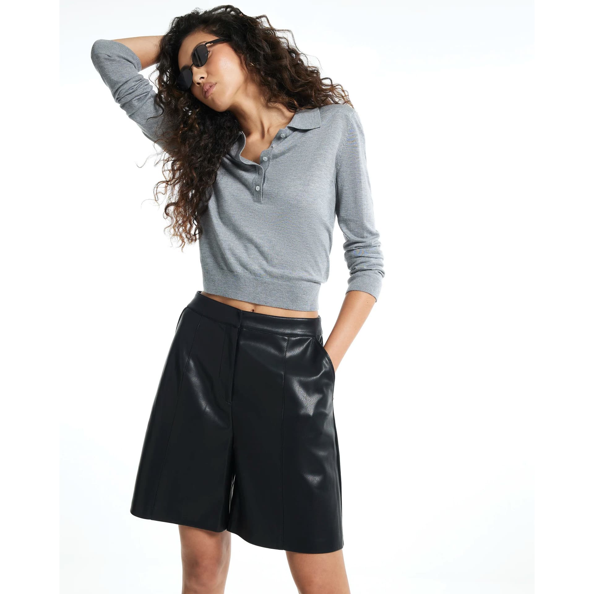 River Island River Island Womens Black Faux Leather Bermuda Shorts