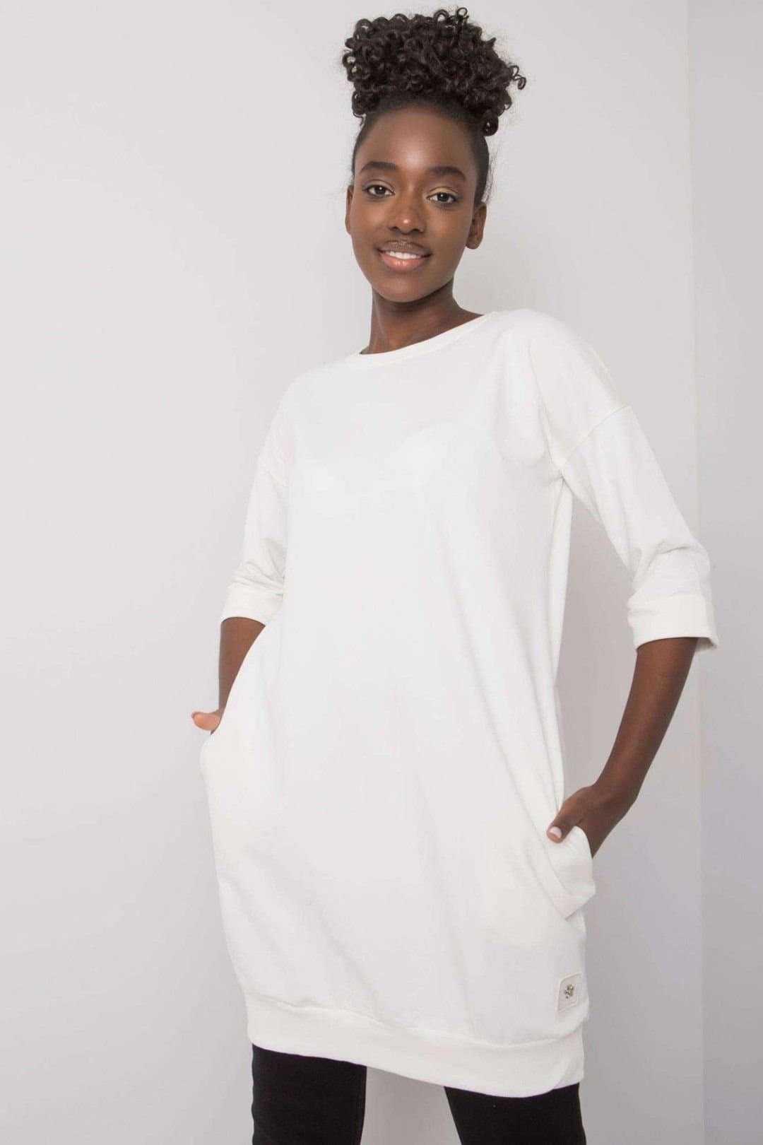 Love Lace Love Lace Women's Extended Cut Sweatshirt Dress Tunic 3/4 in Off-White