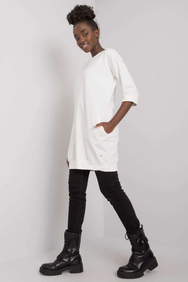 Love Lace Love Lace Women's Extended Cut Sweatshirt Dress Tunic 3/4 in Off-White - 2