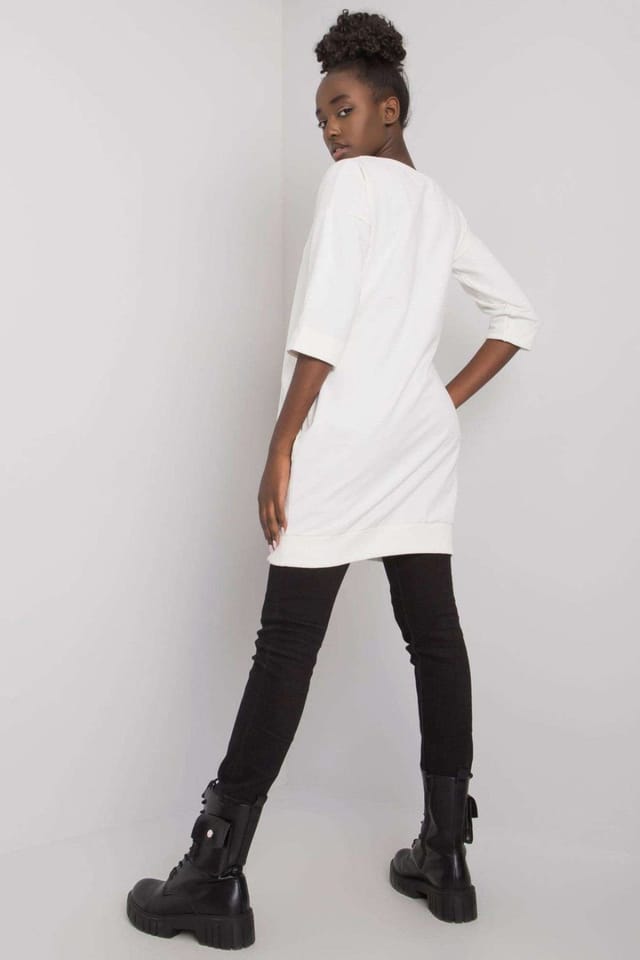 Love Lace Love Lace Women's Extended Cut Sweatshirt Dress Tunic 3/4 in Off-White - 3
