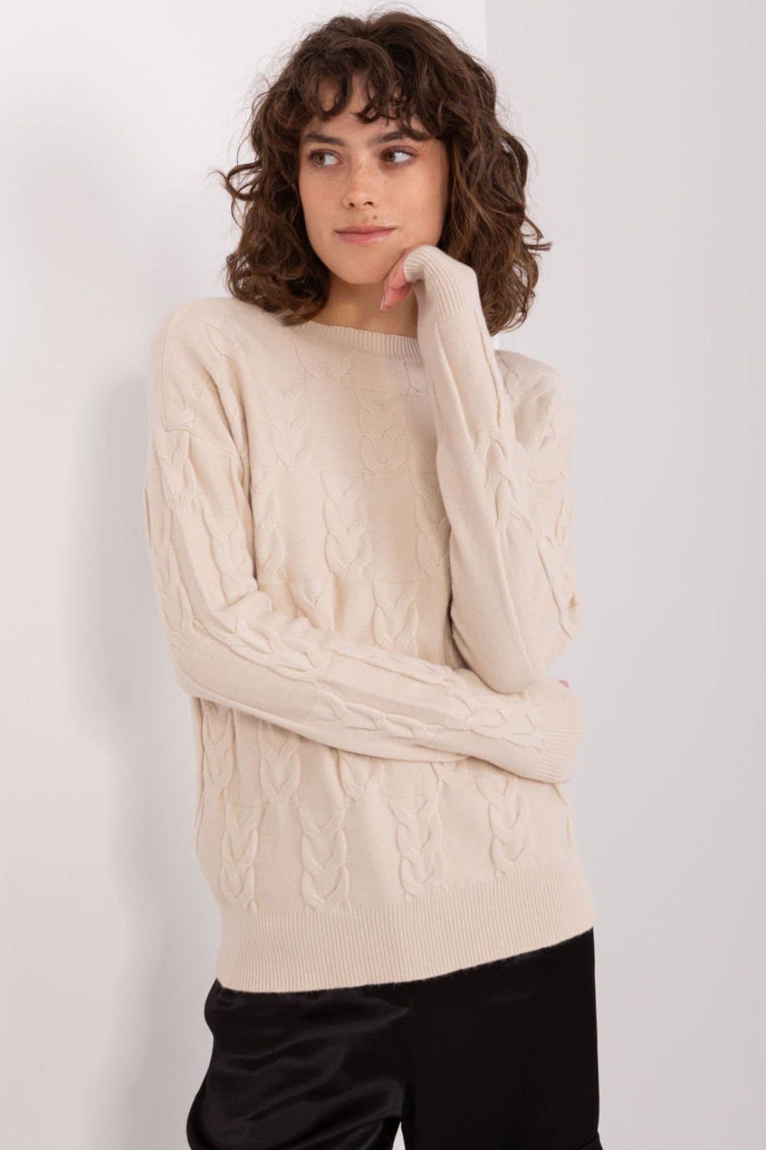 Love Lace Love Lace Beige Textured Viscose Nylon Pullover