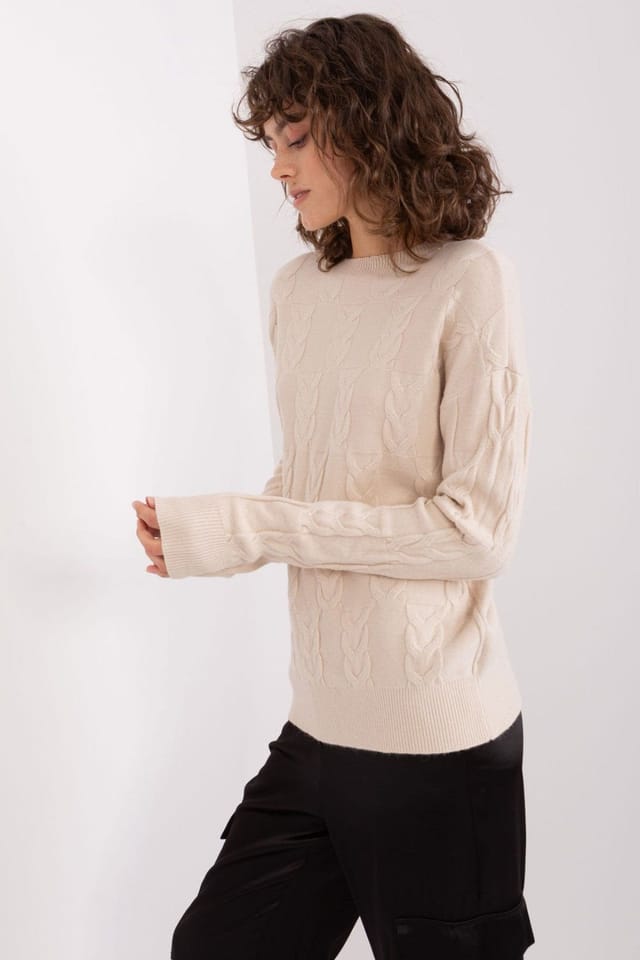 Love Lace Love Lace Women's Textured Pattern Viscose Nylon PBT Pullover in Beige - 2