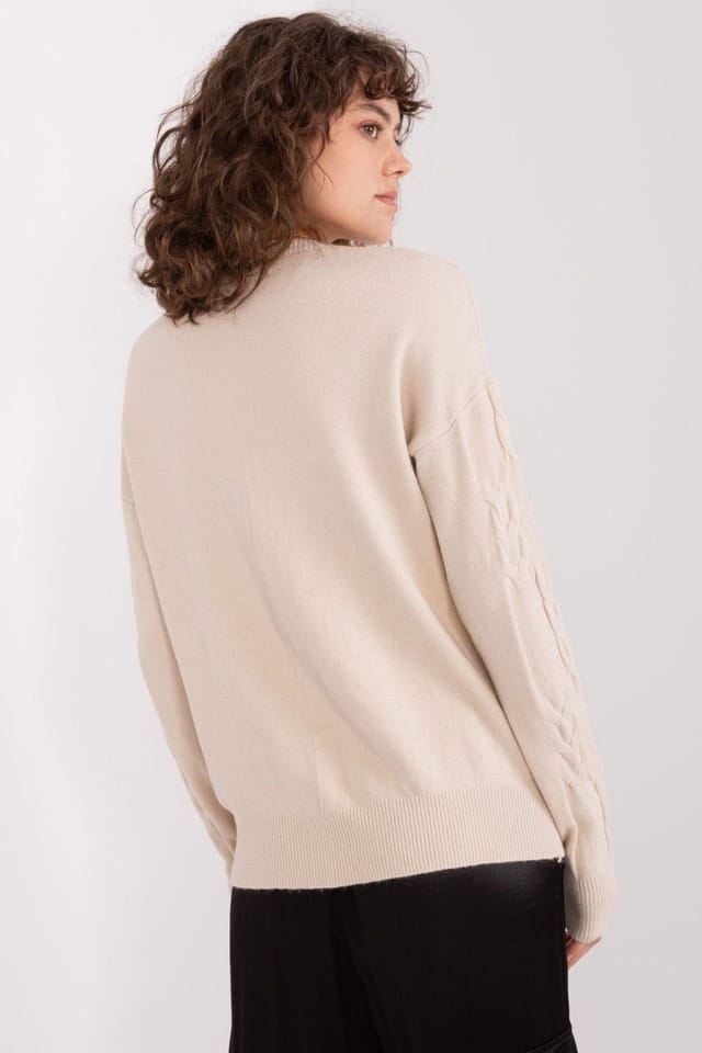 Love Lace Love Lace Women's Textured Pattern Viscose Nylon PBT Pullover in Beige - 3