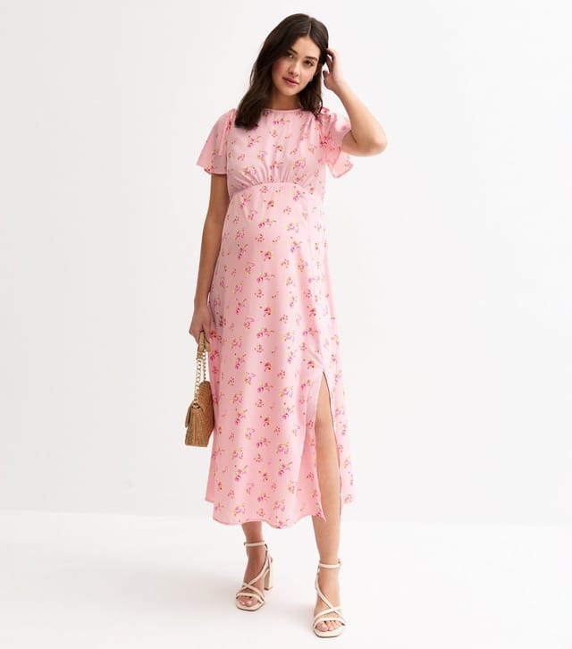 New Look Women's Maternity Pink Floral Print Flutter Sleeve Midi Dress New Look - 3