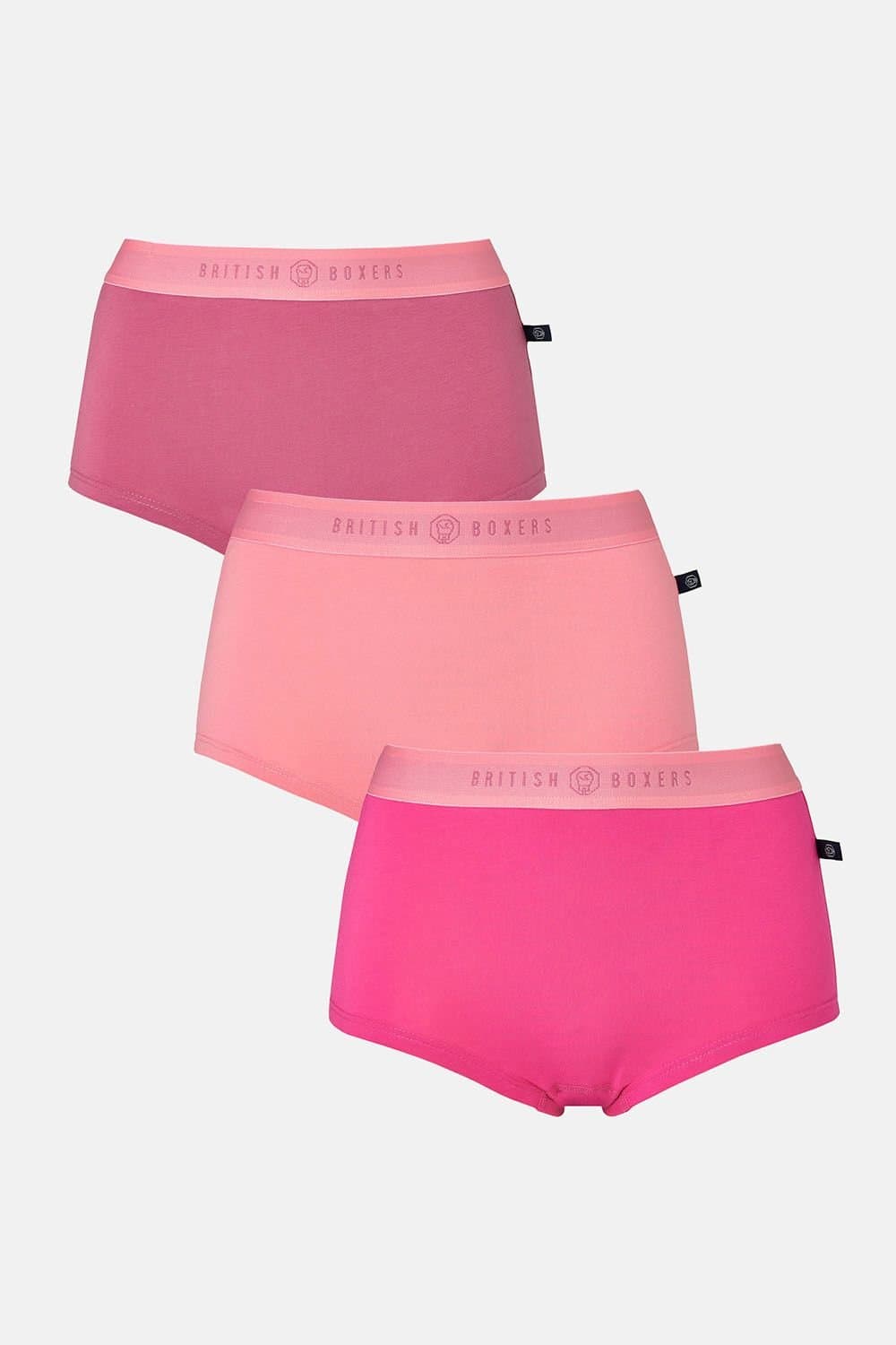 British Boxers British Boxers Women's Pack of Three "Pink Gin" Hipster Boxer Briefs in Bright Pink
