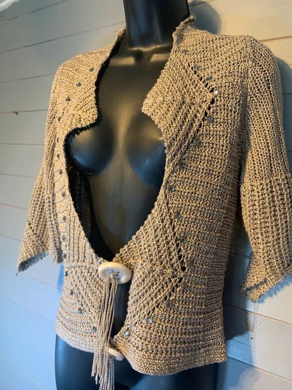 Vintage Dressing Y2K Knit top Embellished Boho Festival Top UK 8 12
