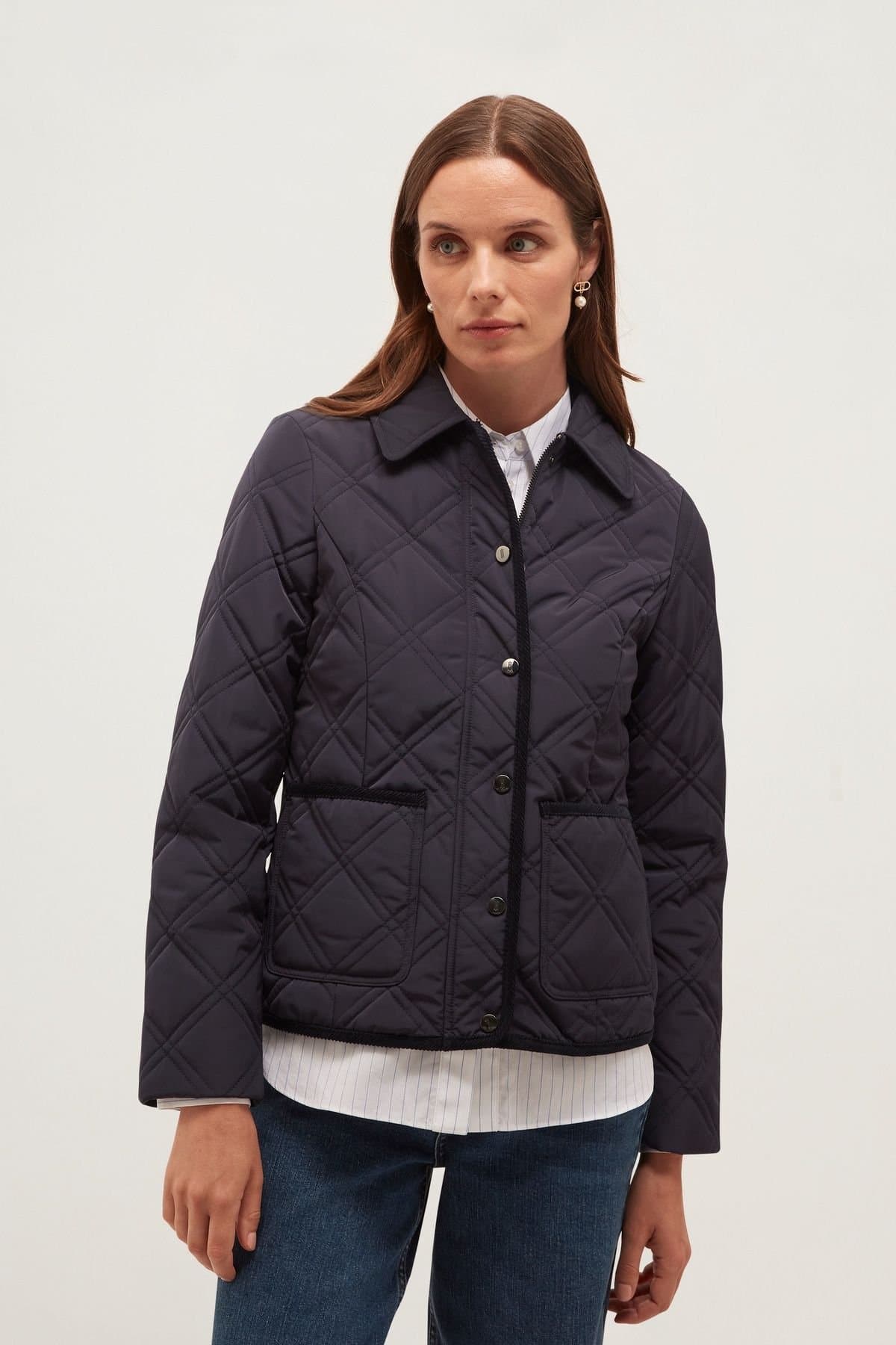 Hobbs London Hobbs London Women's Sandra Quilted Collard Jacket in Dark Navy