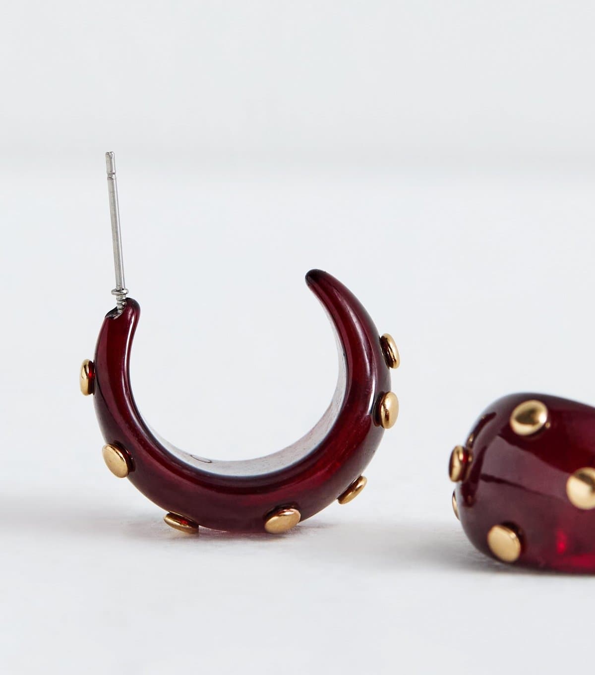 New Look Burgundy Resin Studded Open Hoop Earrings New Look