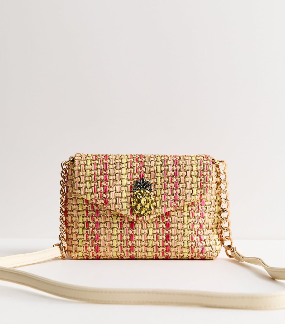 New Look New Look Pink Woven Pineapple Crossbody Bag