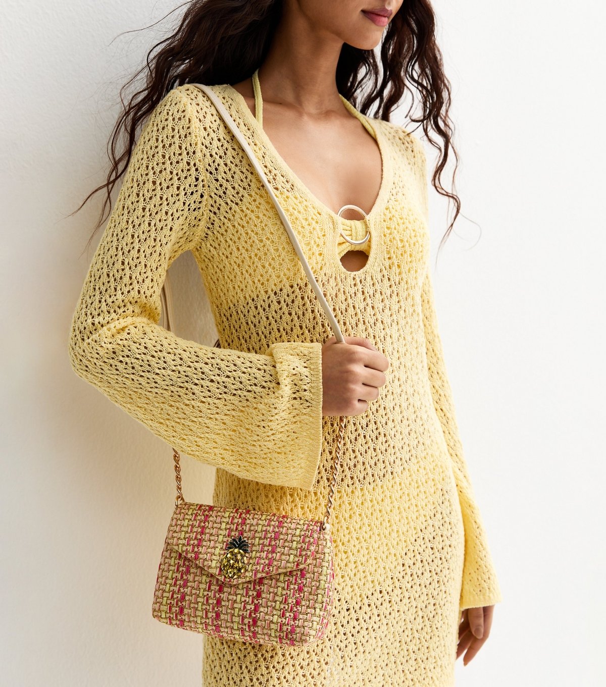 New Look Pink Woven Sparkly Pineapple Crossbody Bag New Look - 2