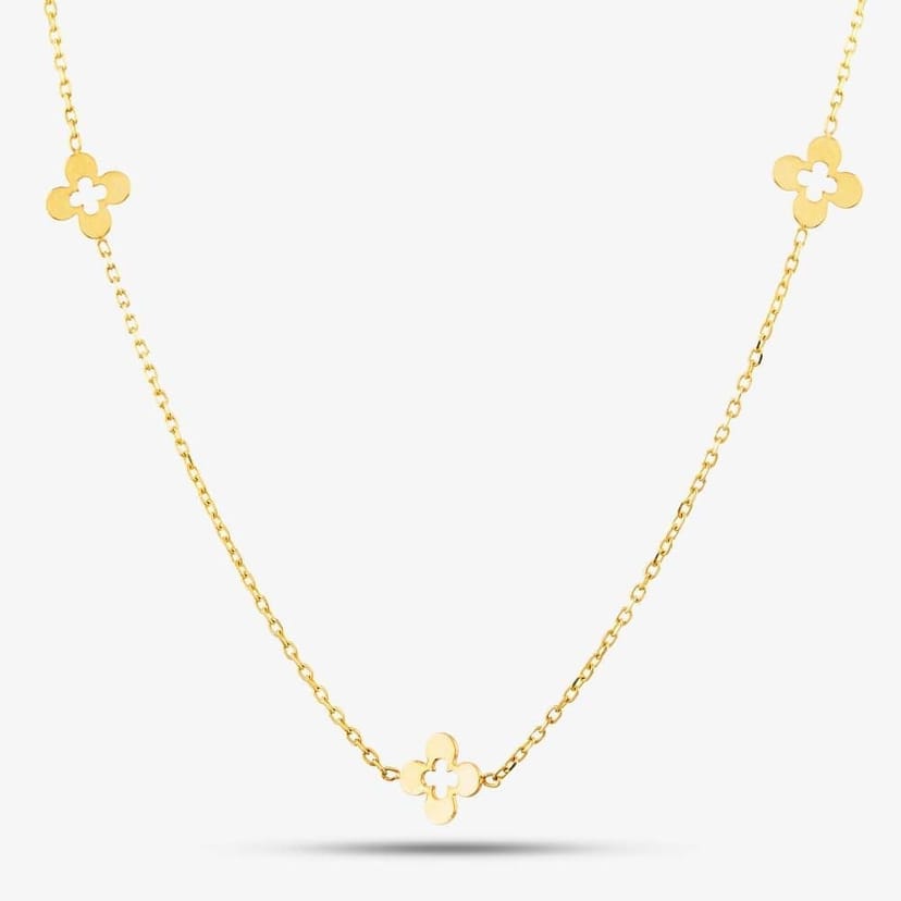 T.H.Baker T.H.Baker Women's 9ct Yellow Gold Flower Necklace CN115-18 - 1