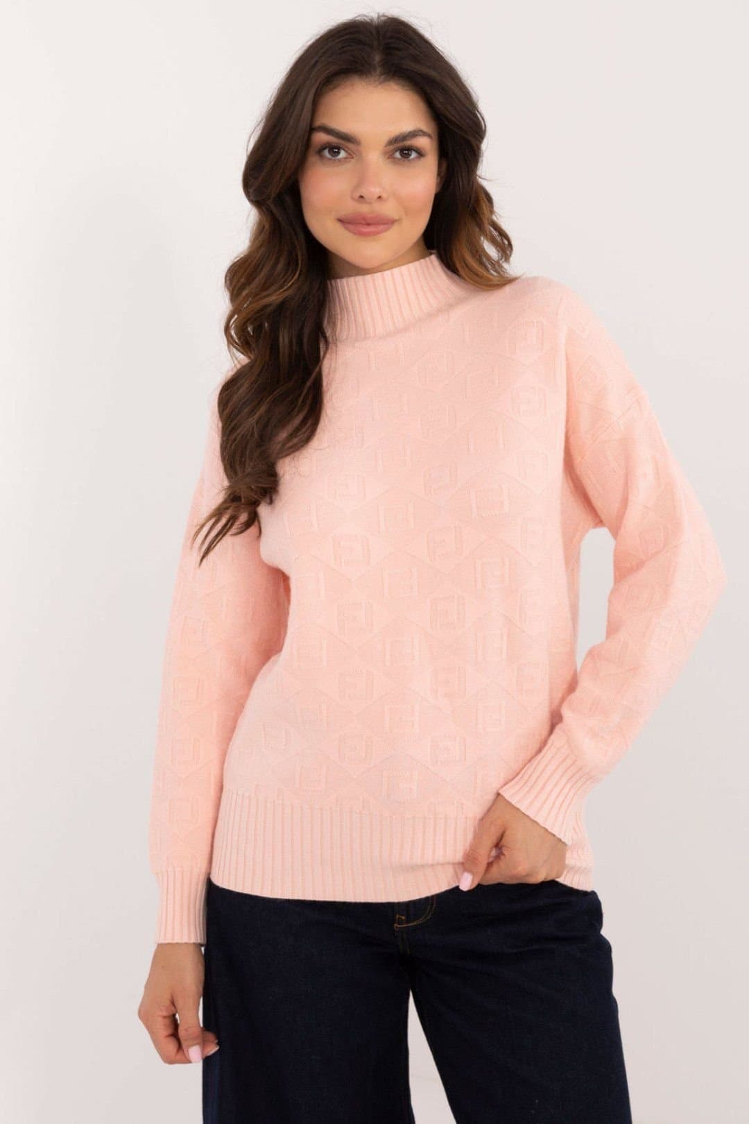 Love Lace Love Lace Women's Turtleneck Casual Textured Acrylic Sweater in Pink