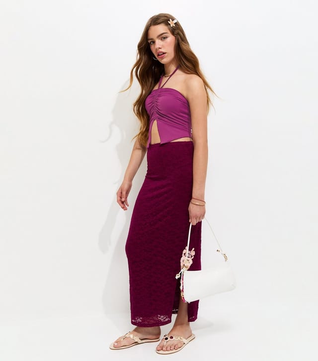 New Look Girls' Dark Purple Gathered Butterfly Hem Halter Top New Look - 3