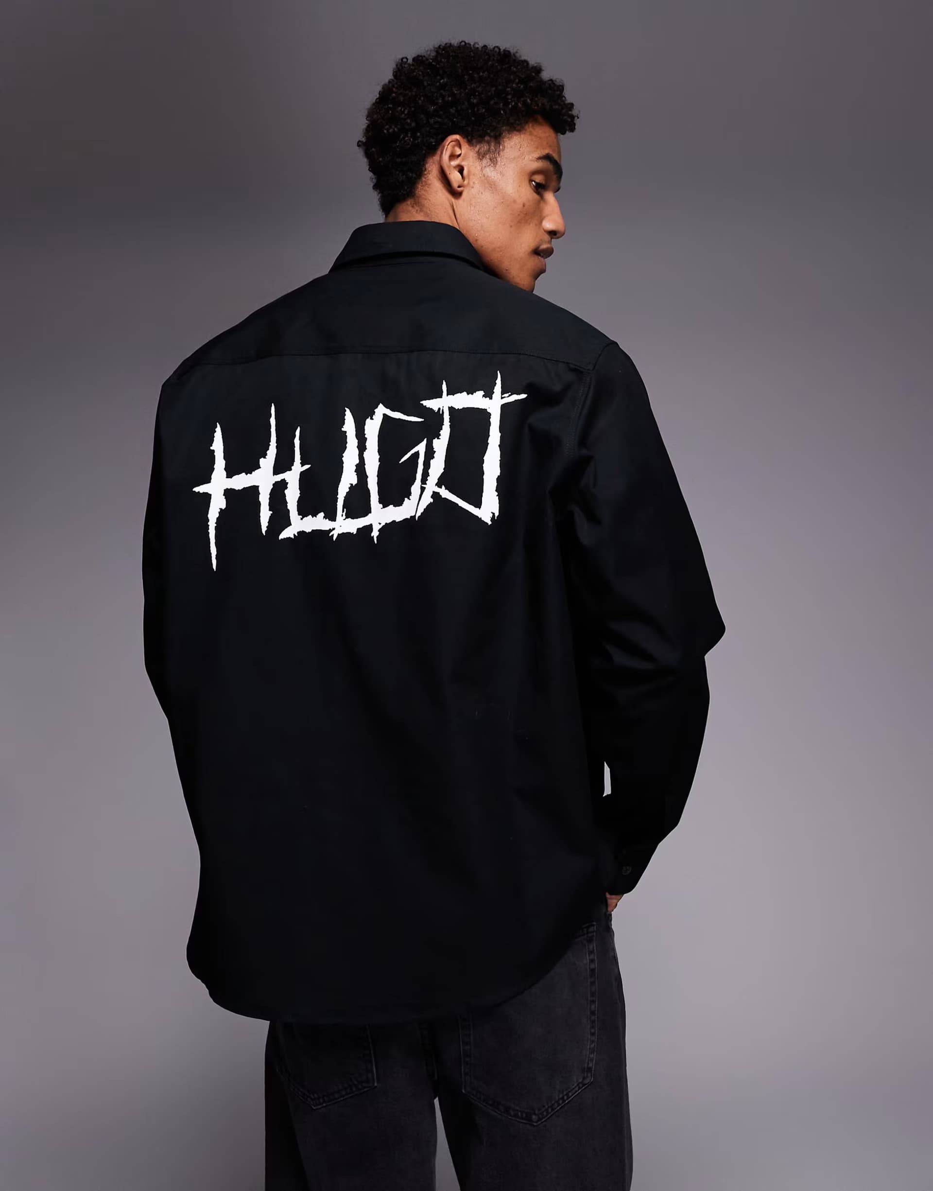 ASOS HUGO BLUE Ebolt oversized fit shirt in black