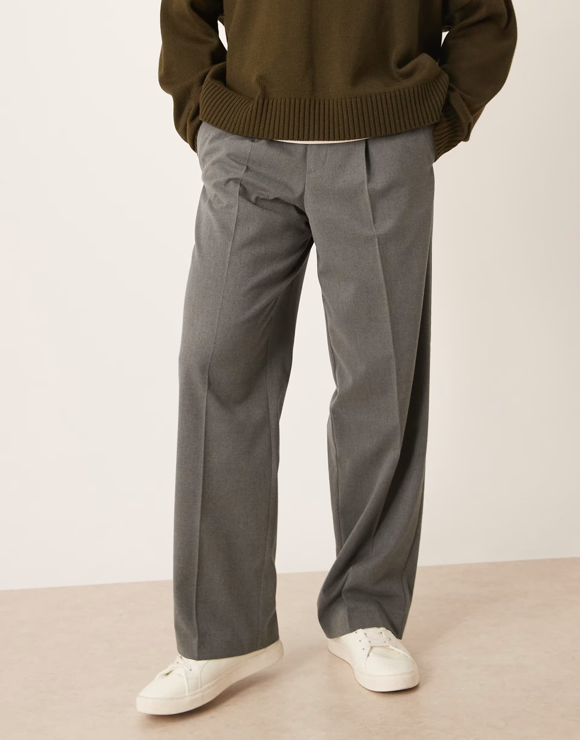 ASOS ASOS DESIGN smart pleated wide leg flannel trousers in grey