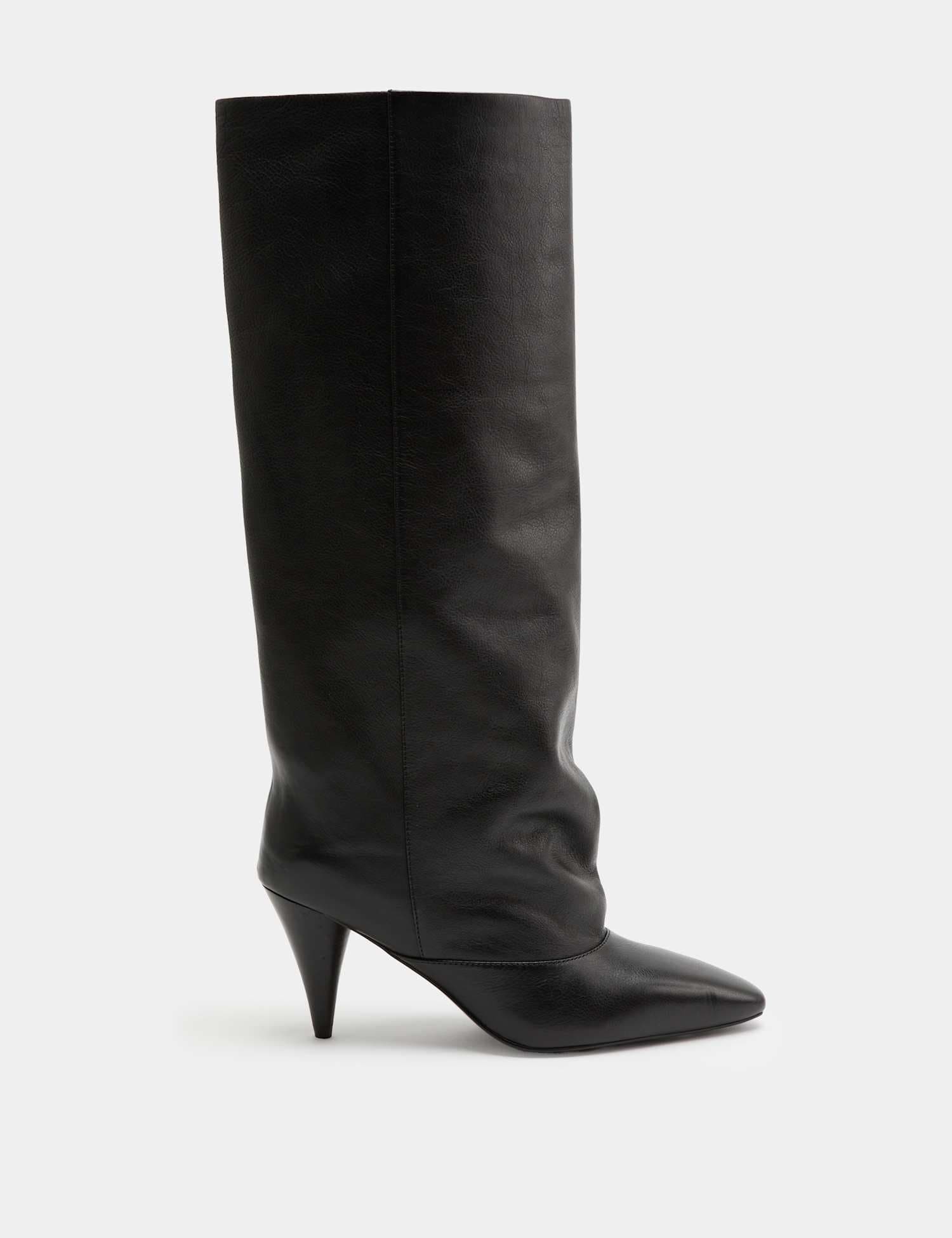 Marks & Spencer M&S Leather Ruched Stiletto Heel Knee High Boots Black