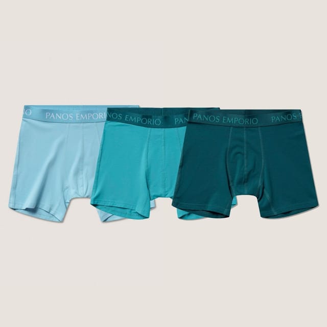 Panos Emporio Panos Emporio Men's Three pack base bamboo boxer in multi blue & elastic waist in Mid Blue - 2