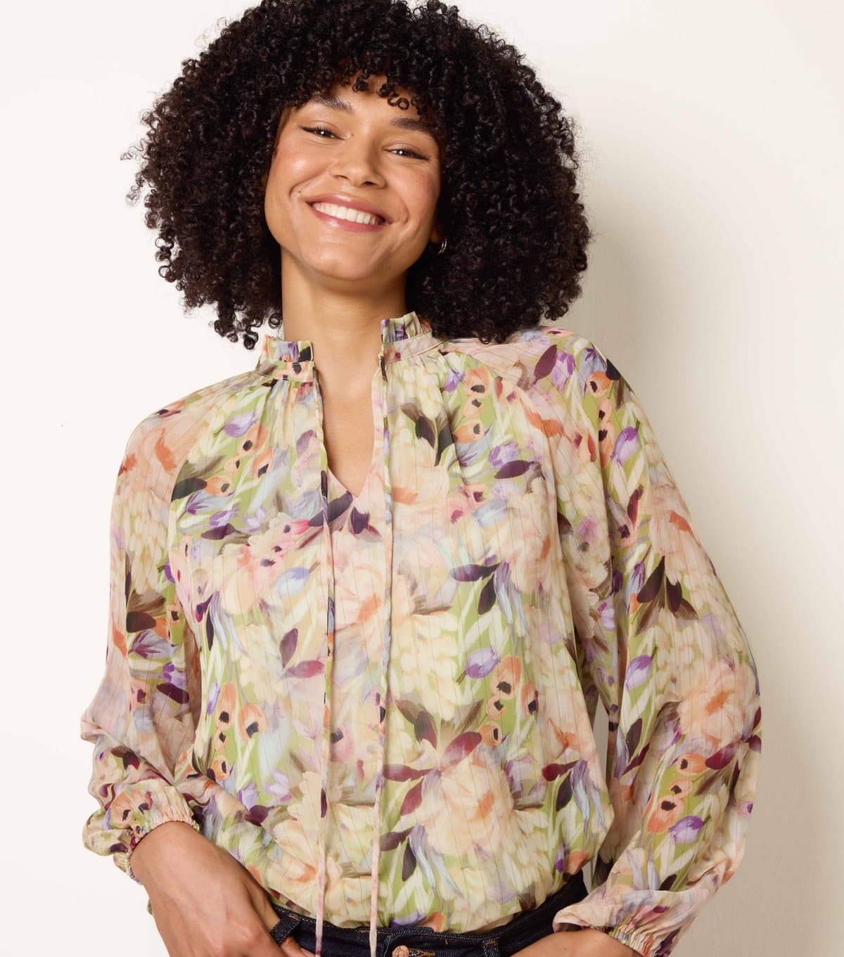 Blue Vanilla Women's Green Floral Print Tie Front Blouse Blue Vanilla New Look