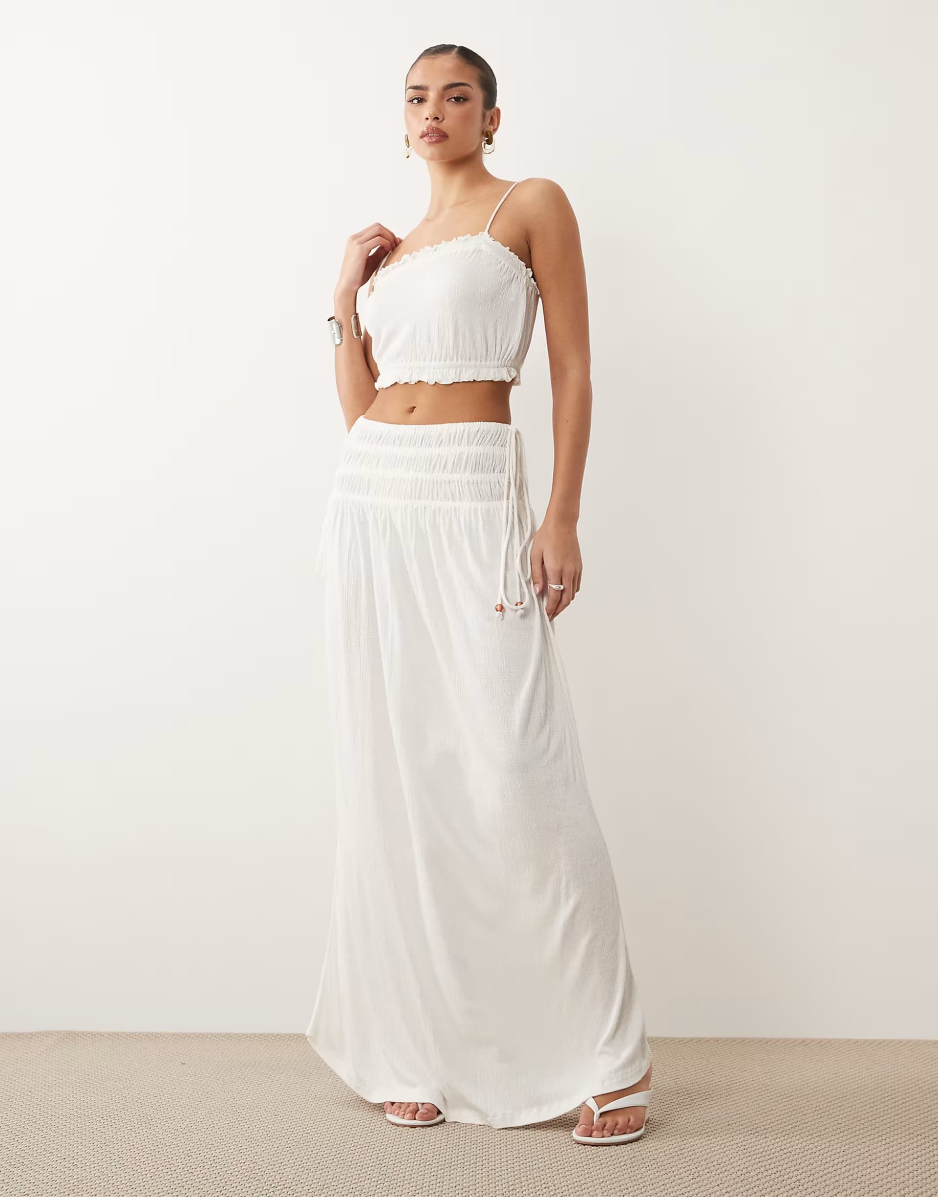 ASOS ASOS DESIGN co-ord crinkle shirred waistband maxi skirt in white