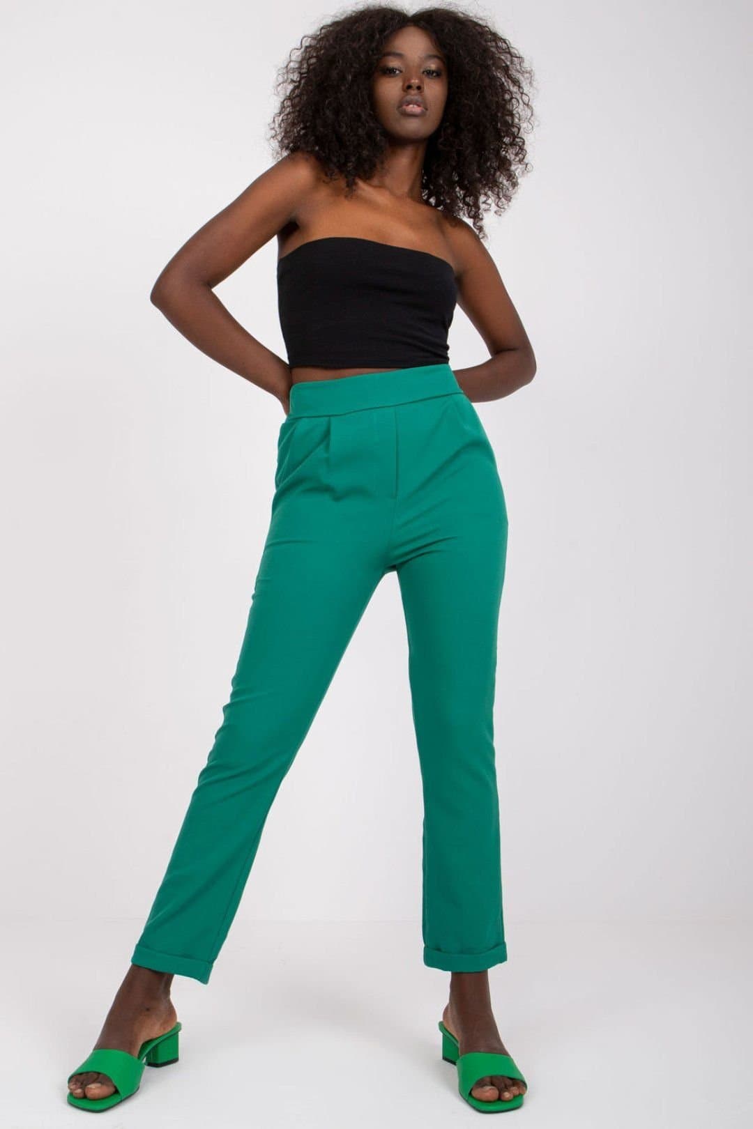 Love Lace Love Lace Women's High Waisted Elastic Waist Trousers Pockets in Green