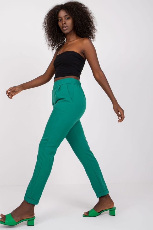 Love Lace Love Lace Women's High Waisted Elastic Waist Trousers Pockets in Green - 2
