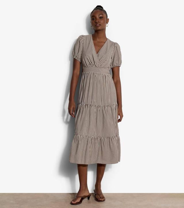 Apricot Women's Brown Multi Stripe Tiered Midi Dress Apricot New Look - 2