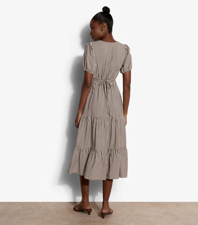 Apricot Women's Brown Multi Stripe Tiered Midi Dress Apricot New Look - 3