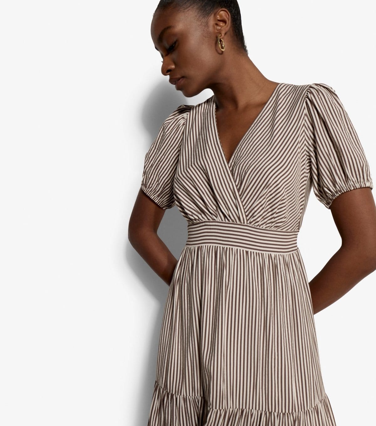 Apricot Women's Brown Multi Stripe Tiered Midi Dress Apricot New Look - 4