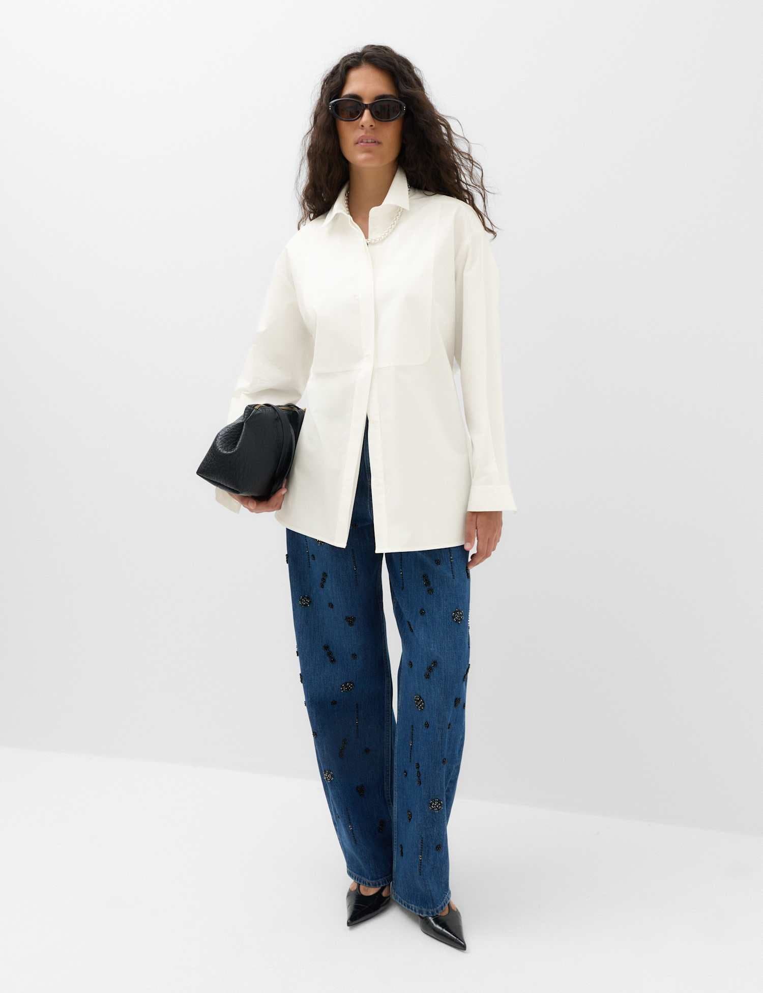 Marks & Spencer M&S Tux Tie Back Detail Shirt Soft White