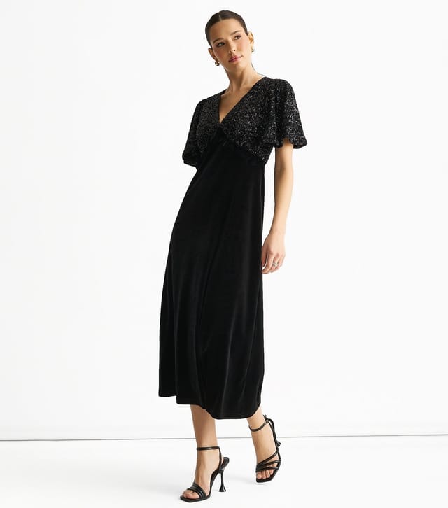 Gini London Women's Black Sequin Top Velvet Midi Dress Gini London New Look - 3
