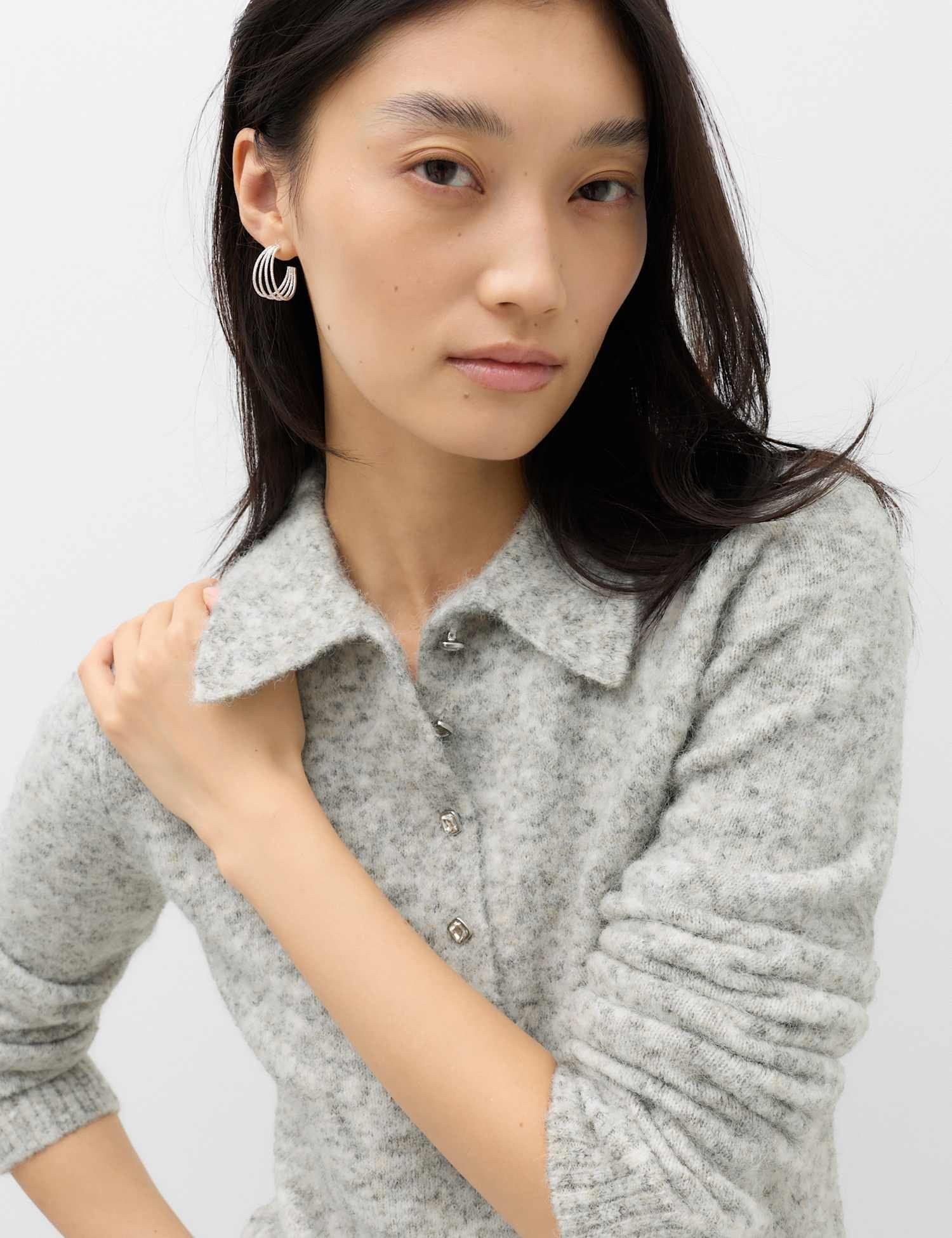 Marks & Spencer M&S Embellished Button Detail Jumper with Wool Light Grey