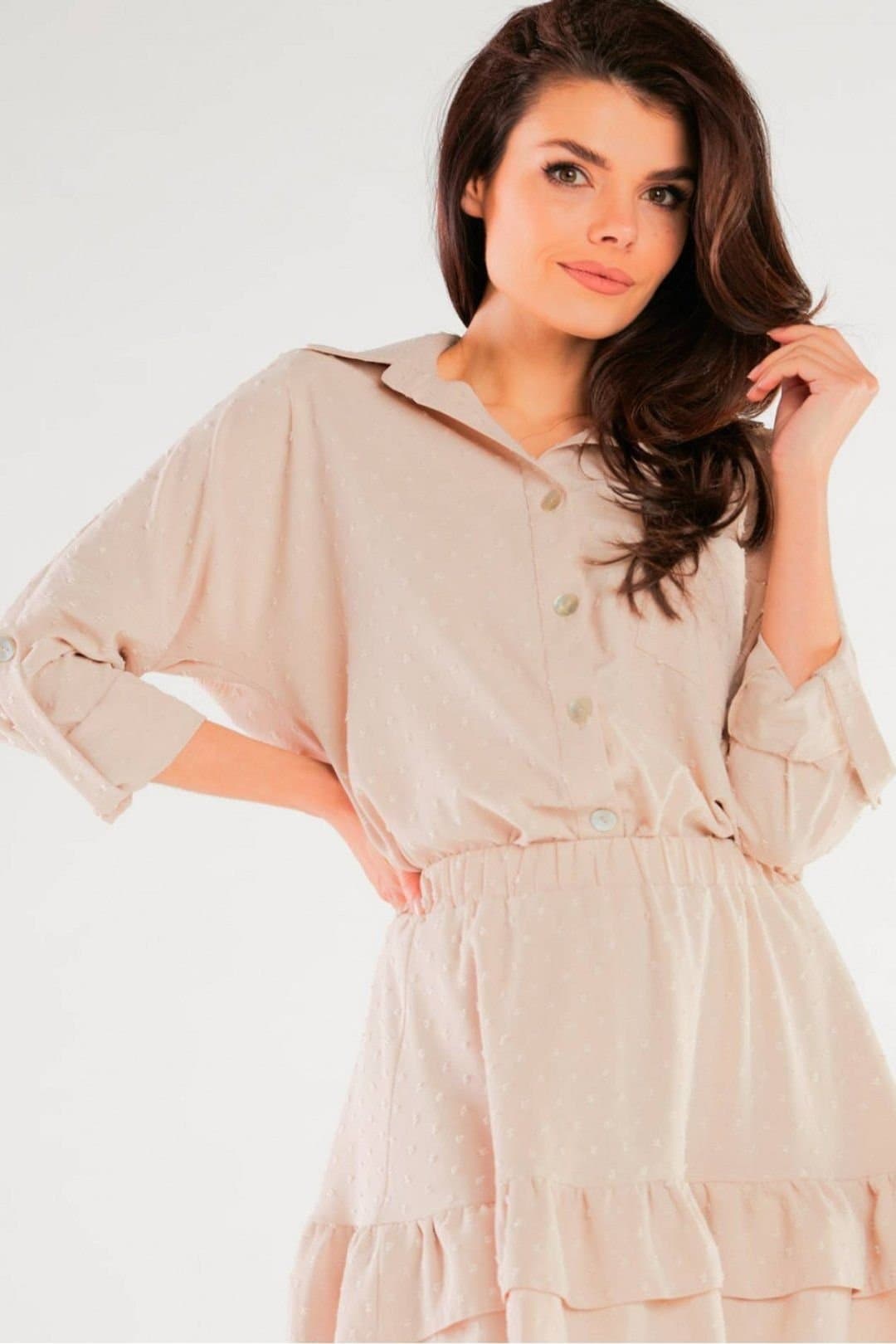 Love Lace Love Lace Beige Classic Light Shirt with Pocket & Buttons