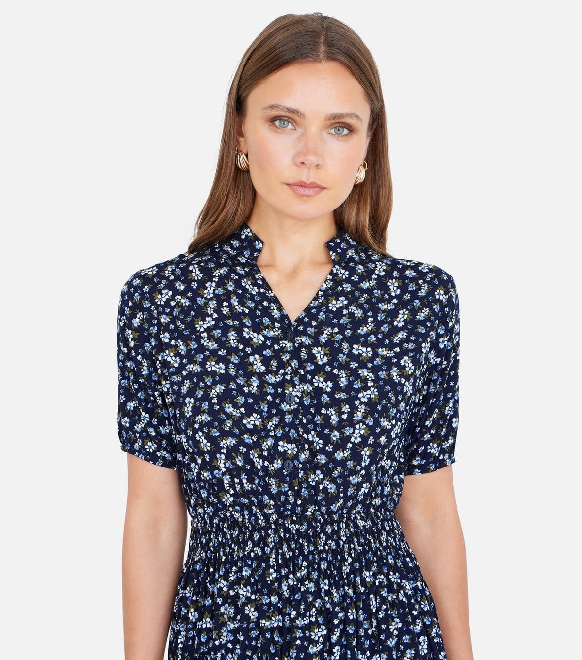 Yumi Women's Navy Ditsy Floral Print Midi Shirt Dress Yumi New Look - 4