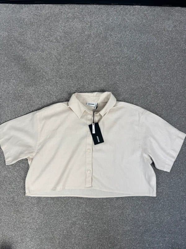 ASOS Brand New Asos Weekday Linen Blend Boxy Cropped Shirt | Minimalist Neutral