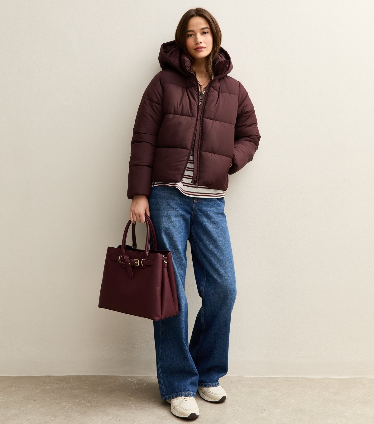 New Look Women's Burgundy Hooded Cropped Puffer Jacket New Look - 3