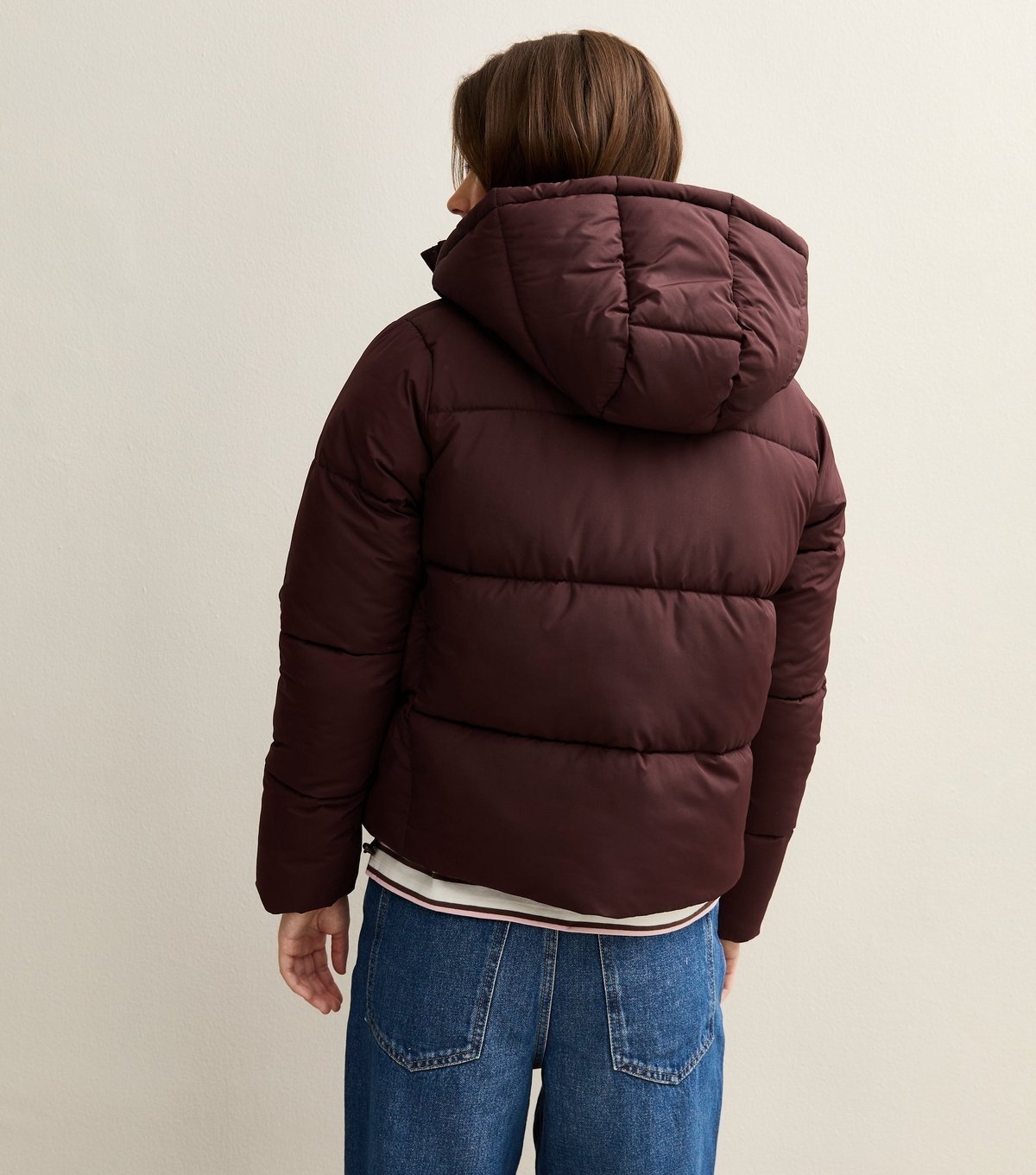 New Look Women's Burgundy Hooded Cropped Puffer Jacket New Look - 4