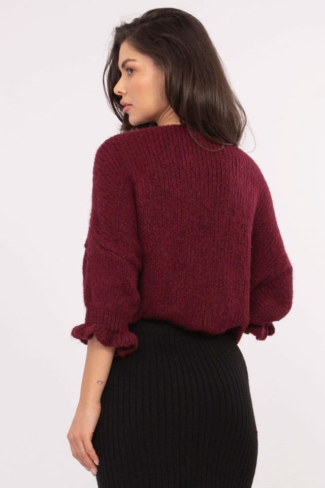 Love Lace Love Lace Women's Acrylic Casual Cardigan with Tie Cords in Burgundy - 3