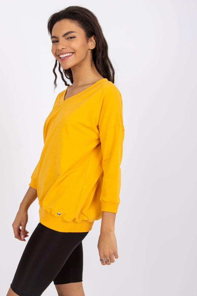 Love Lace Love Lace Women's Ribbed Cuff V Neck 3/4 Sleeve Blouse Style 162859 in Yellow - 3