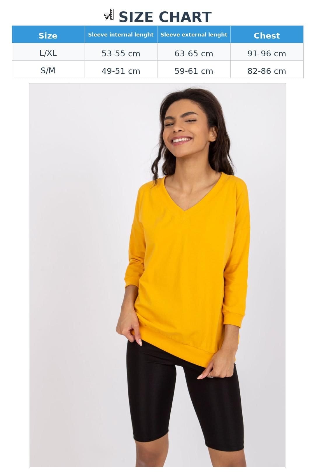 Love Lace Love Lace Women's Ribbed Cuff V Neck 3/4 Sleeve Blouse Style 162859 in Yellow - 4