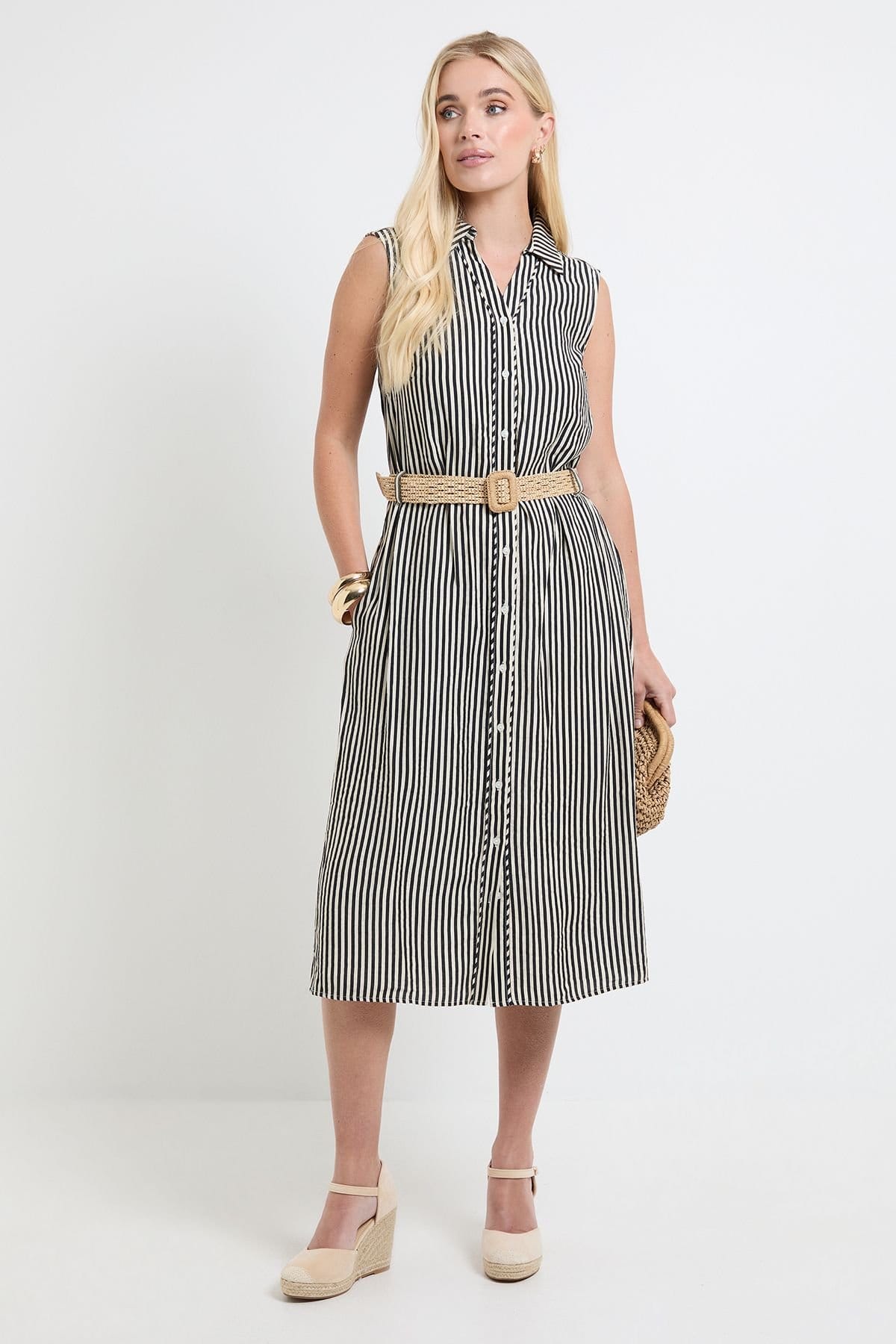 Wallis Black & White Stripe Petite Shirt Dress