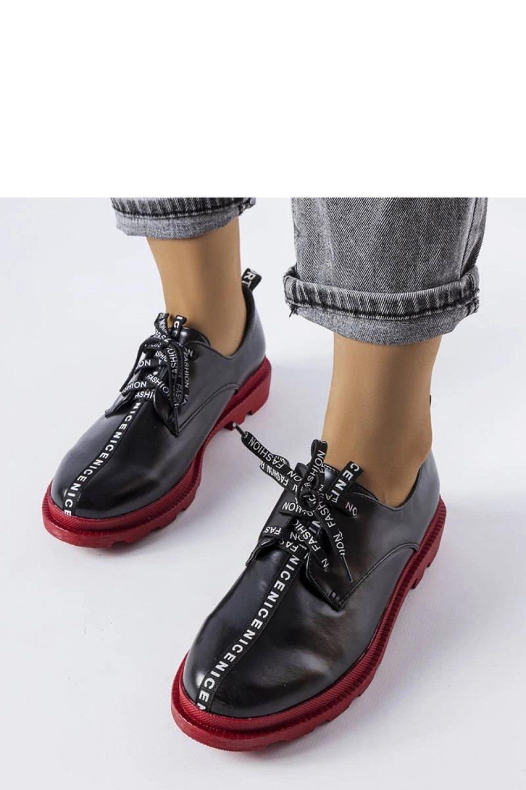 Love Lace Love Lace Women's Hanifan Low Ankle Lace Up Tractor Sole Shoes Flat Square Heel in Black