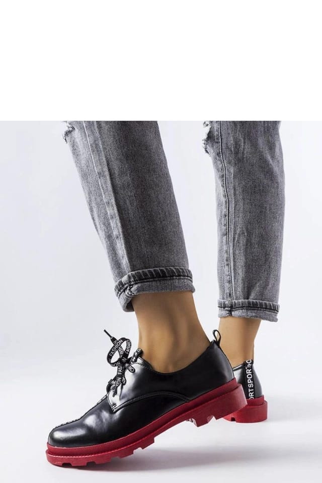 Love Lace Love Lace Women's Hanifan Low Ankle Lace Up Tractor Sole Shoes Flat Square Heel in Black - 3