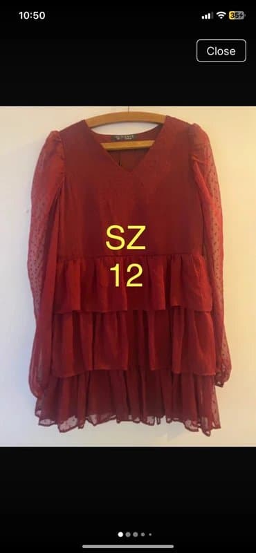 INNOCENCE Innocence Burgundy Frilly Floaty Chiffon Sleeves Smock Dress sz 12 Great Condition